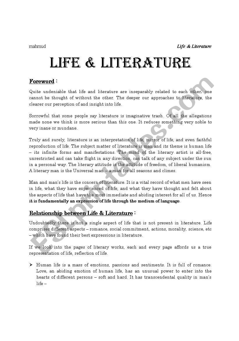 Life & Literature worksheet