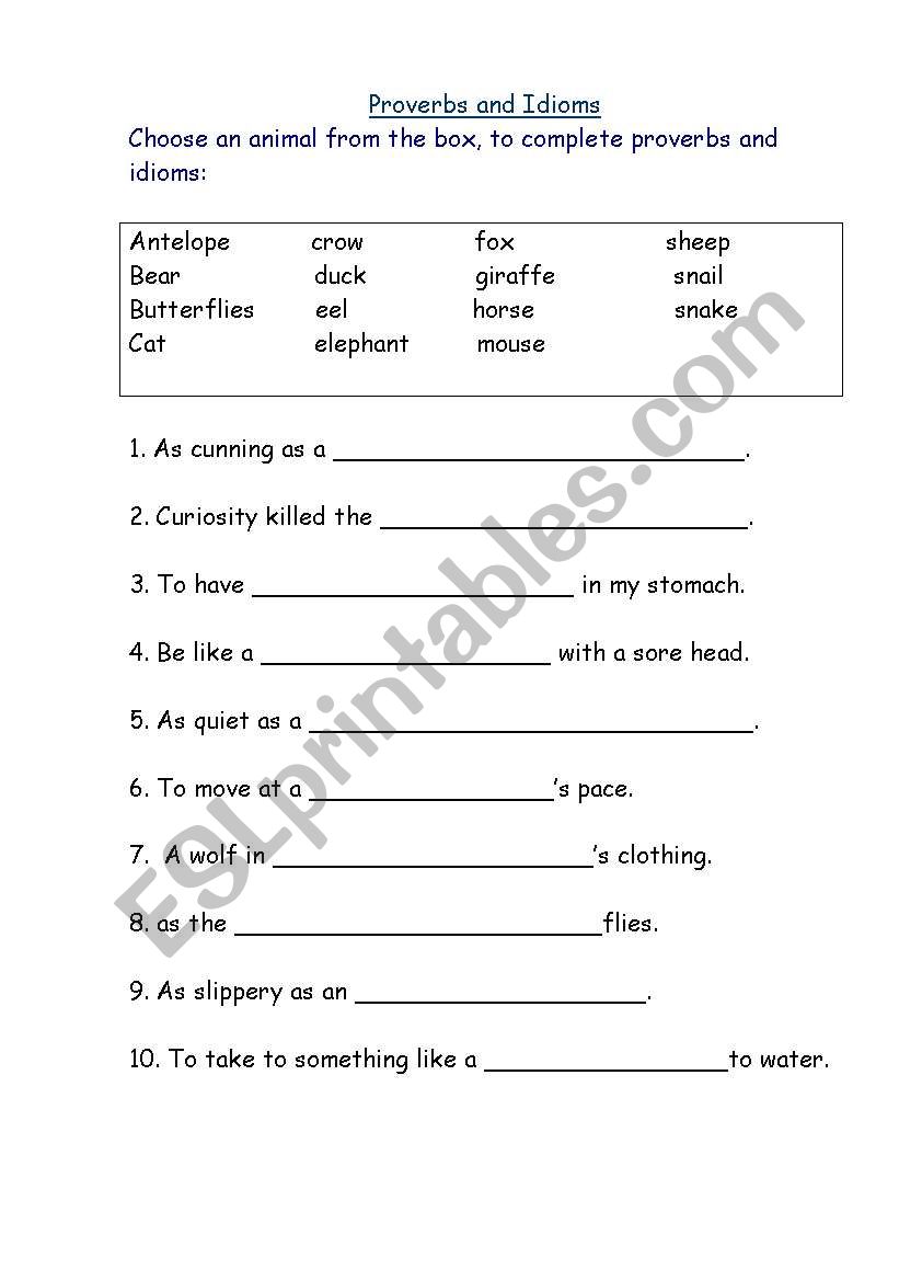 Proverbs and idioms worksheet