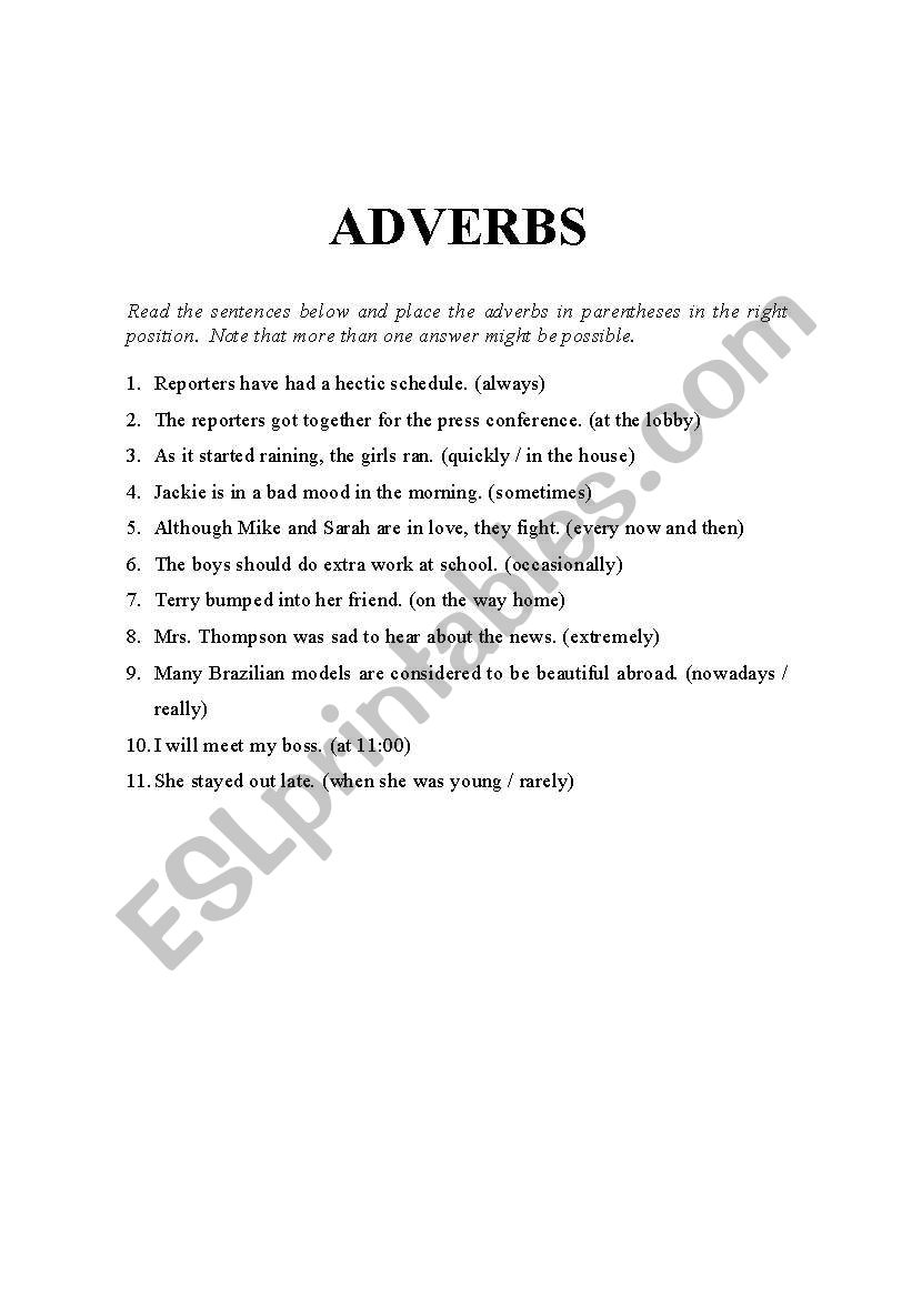 Adverbs worksheet