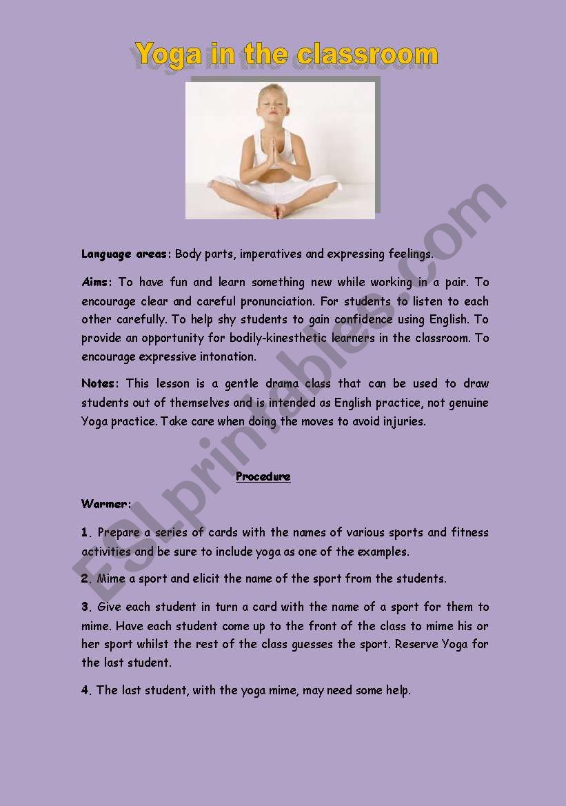 Yoga in the classroom worksheet
