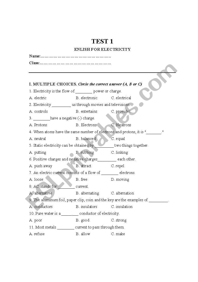 Test Dien worksheet