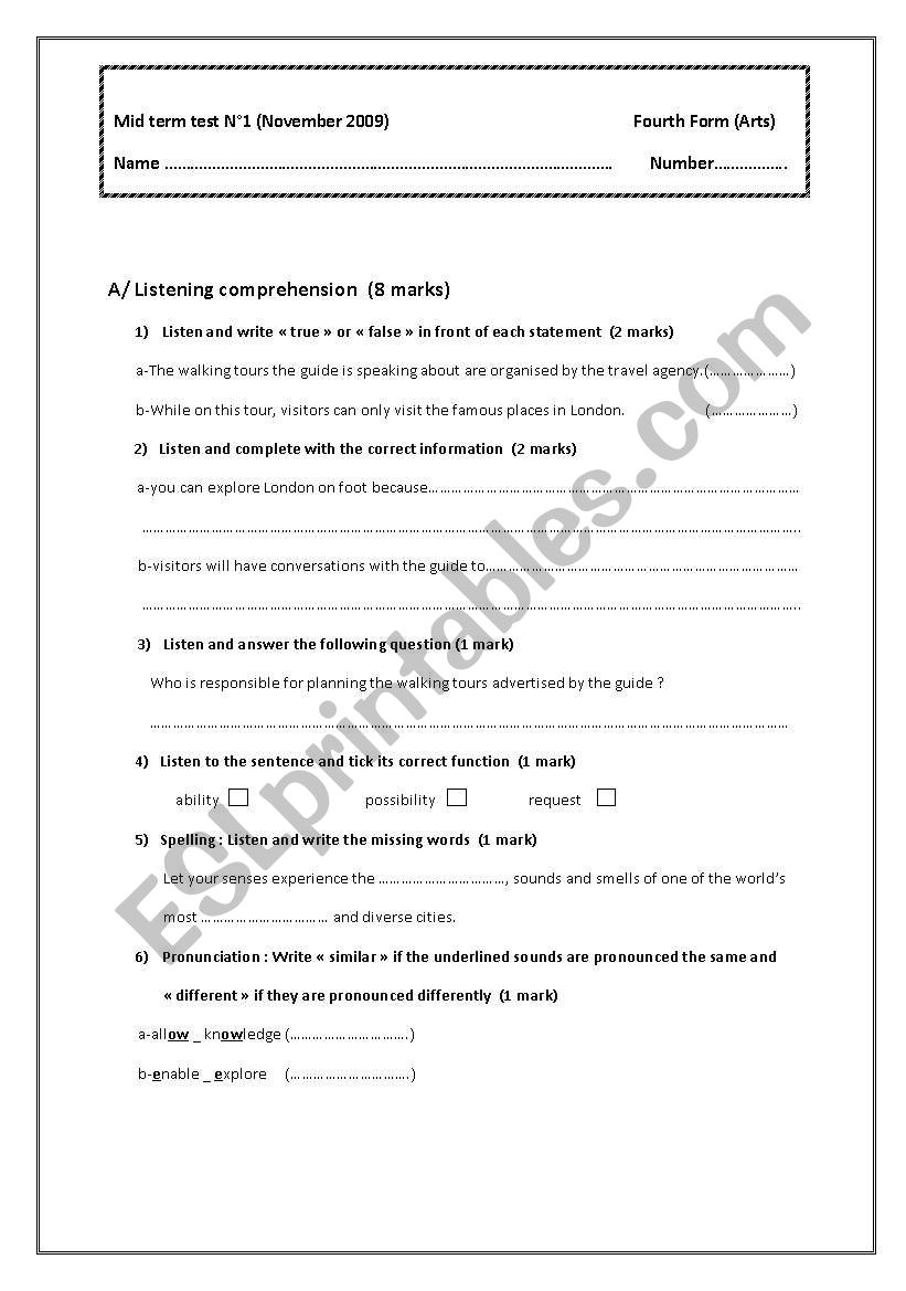 mid- term test worksheet
