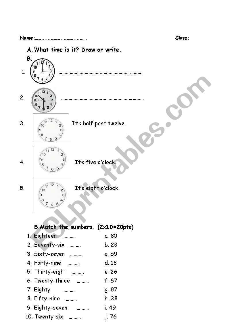 numbers and time worksheet