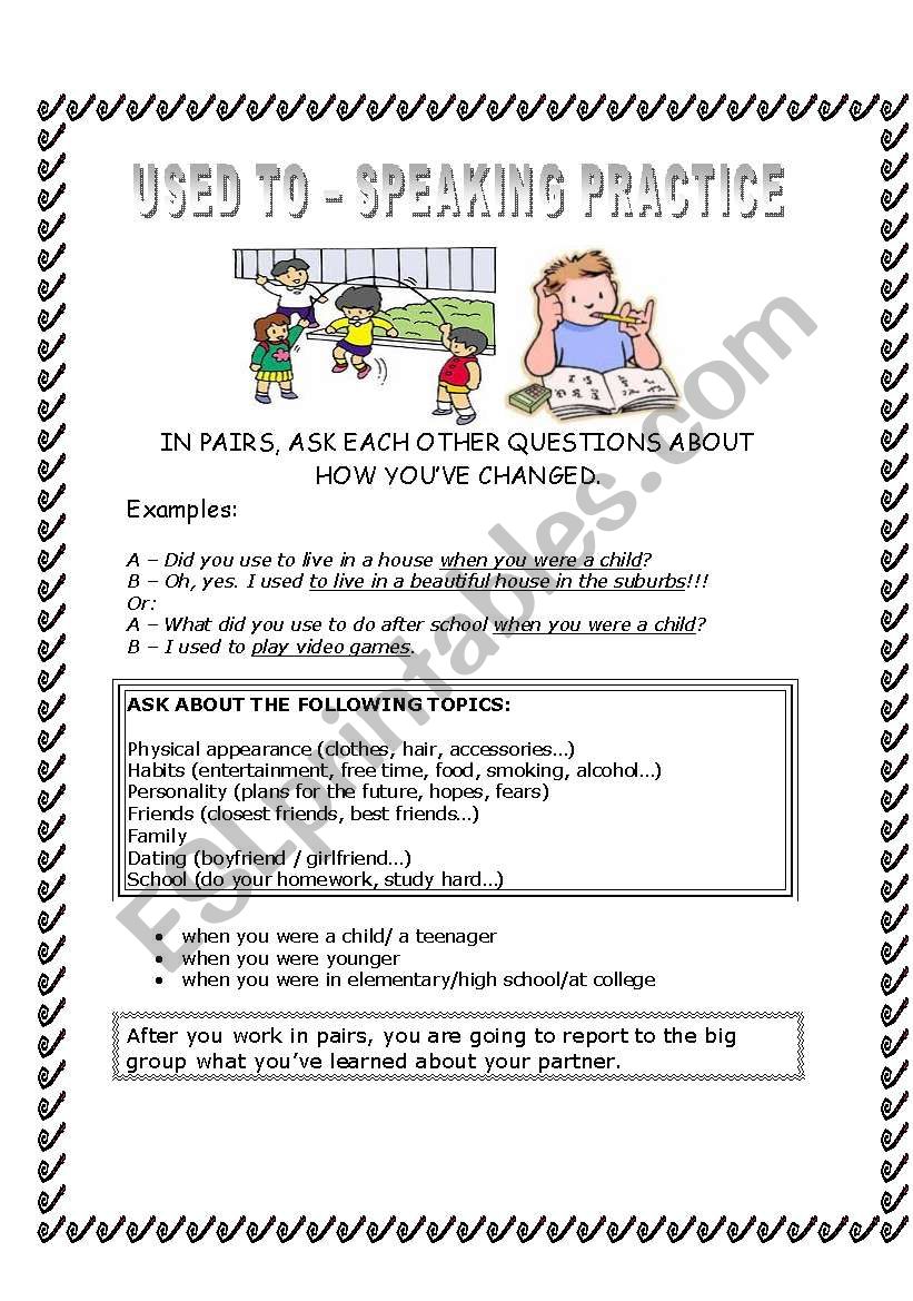 USED TO Speaking Activity ESL Worksheet By Falfoster