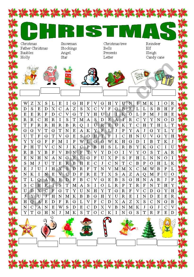 xmas wordsearch worksheet