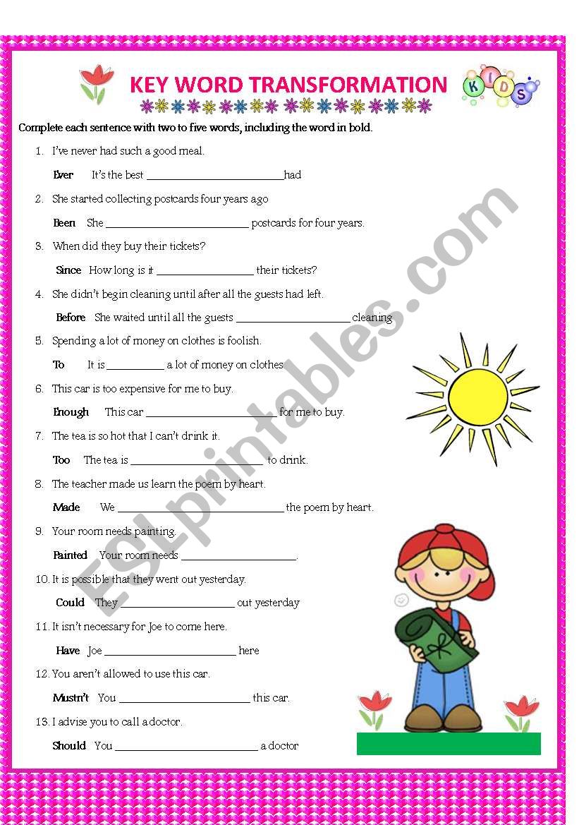 Key Word Transformation ESL Worksheet By Viviinenglish