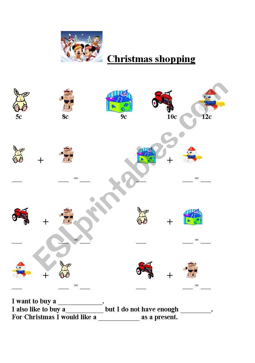 christmas shopping worksheet