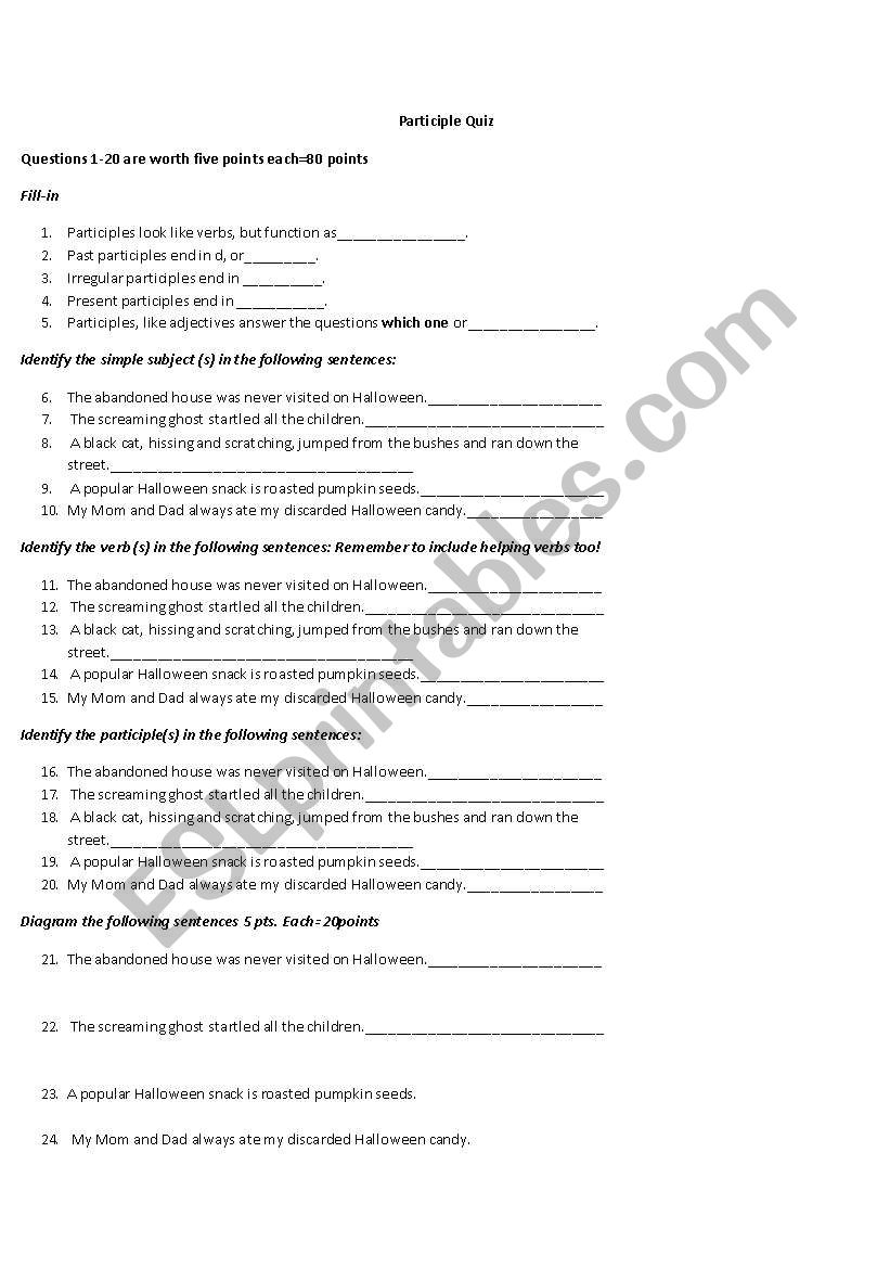 Participles worksheet