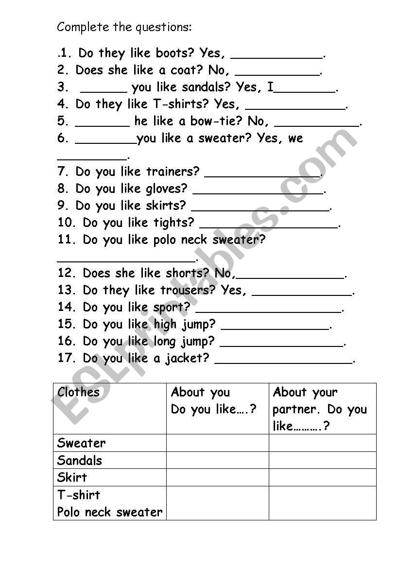 Do you like....? worksheet