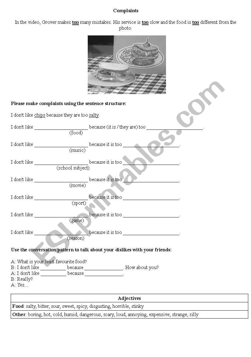 Complaints worksheet