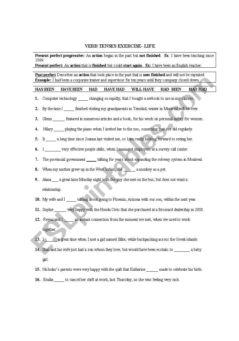 Verb tenses Life- Present & past perfect structures