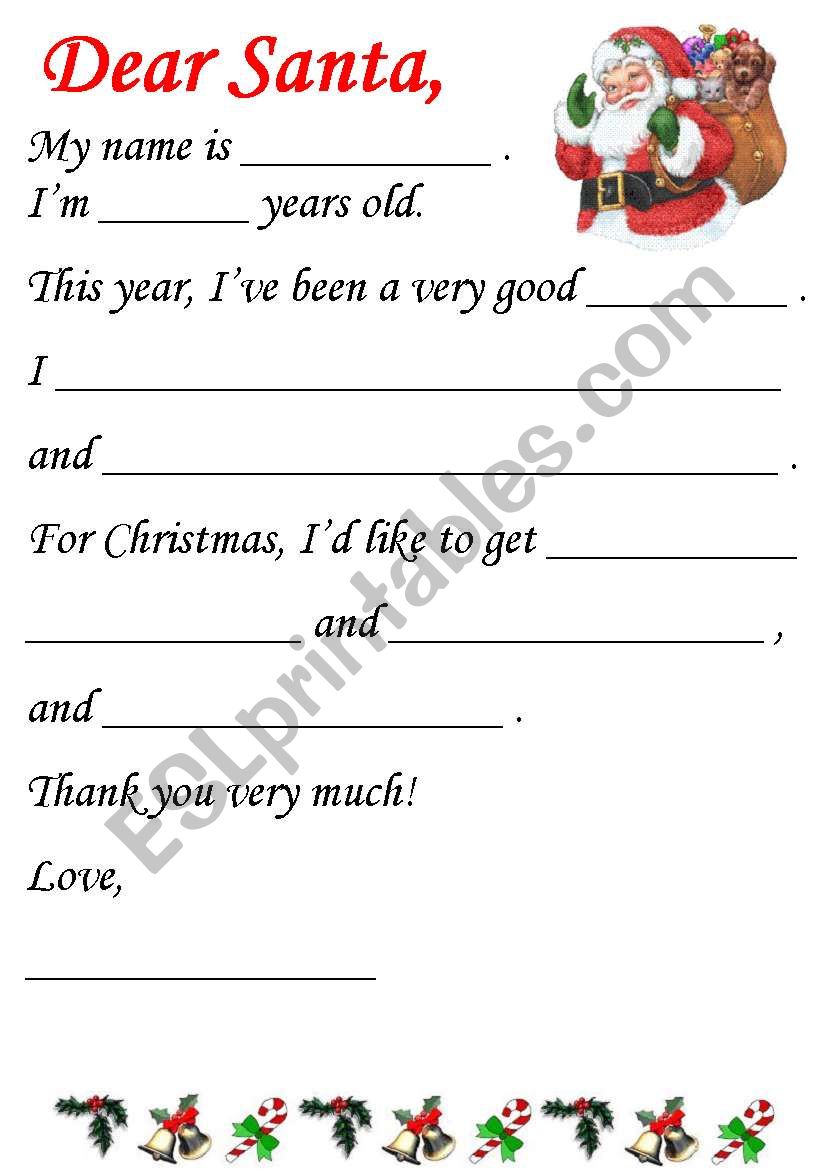 Letter To Santa ESL Worksheet By Kate scones