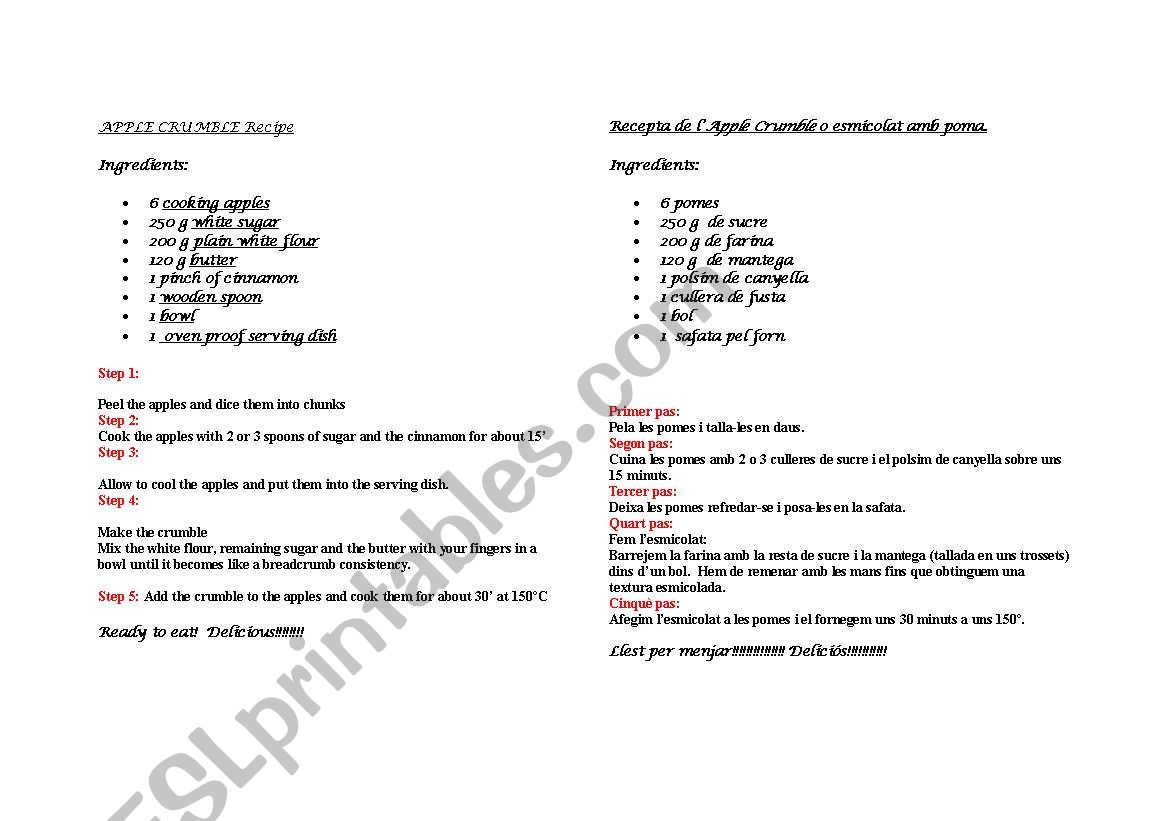 Lets cook an apple crumble! worksheet