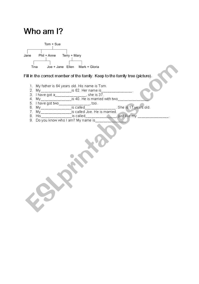 Who am I? worksheet