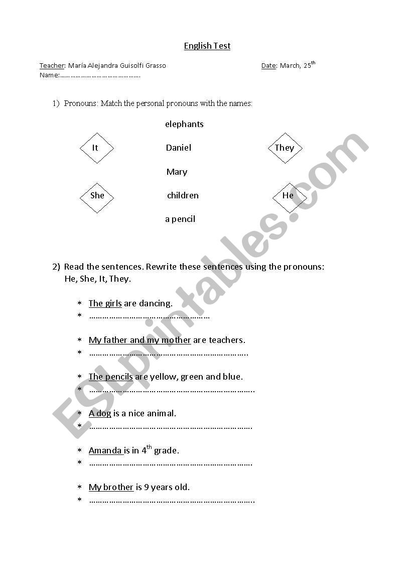 English Worksheets English Test For 4th Grade