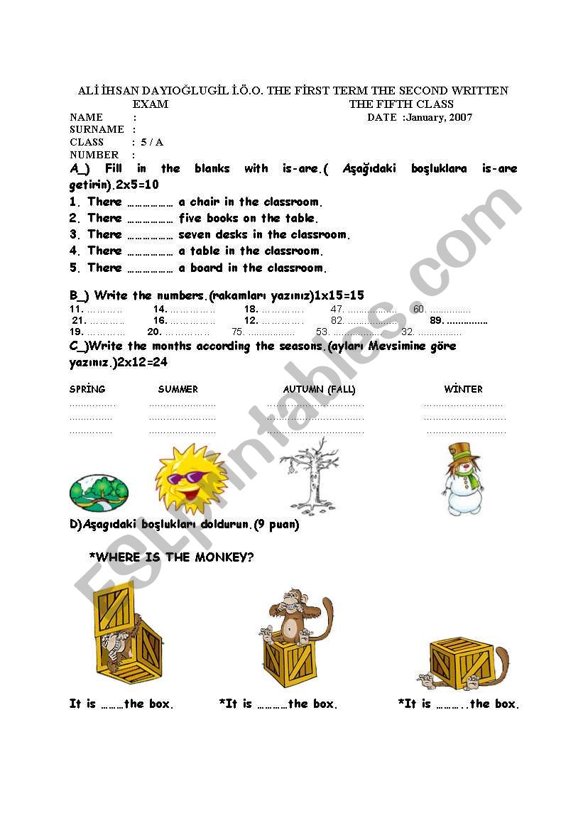 exam for the primary school children esl worksheet by cemcer