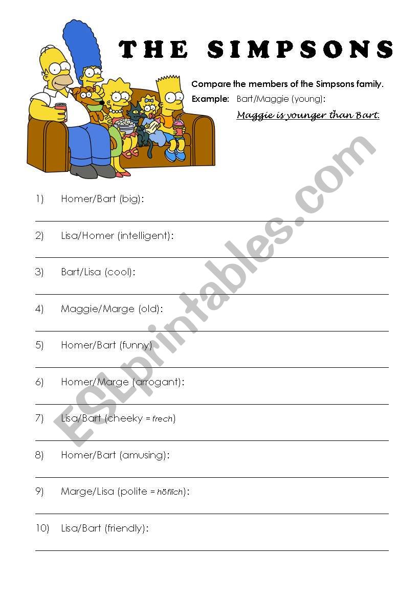 The Simpsons (comparisons) worksheet
