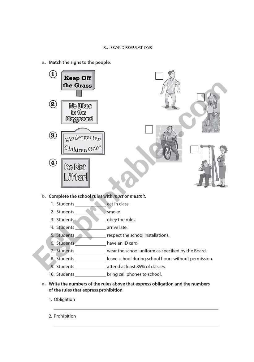 RULES AND REGULATIONS ESL Worksheet By Excaliburagain