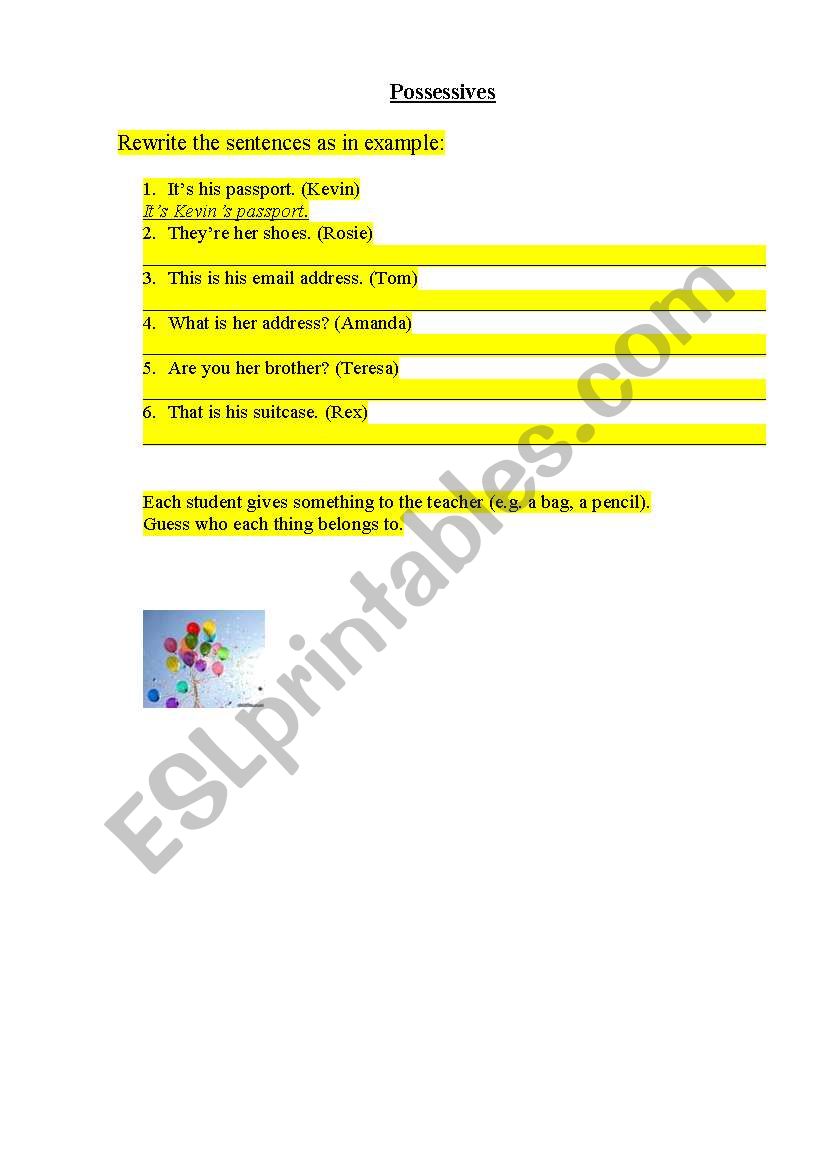 practising possessions worksheet