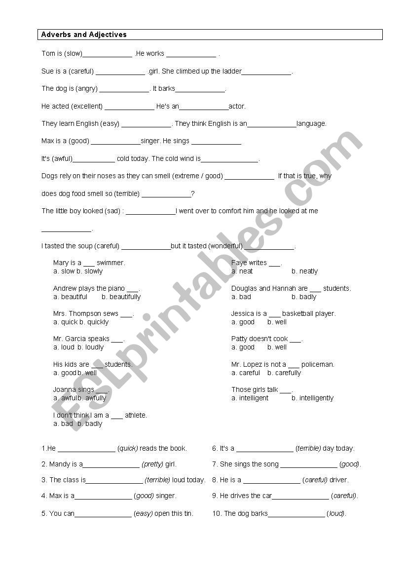 adjektives and adverbs worksheet