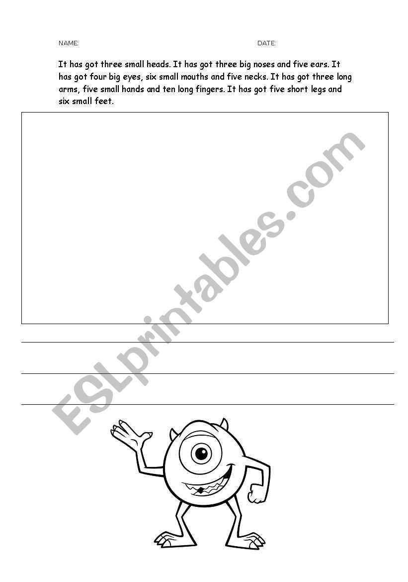 Monster Description worksheet