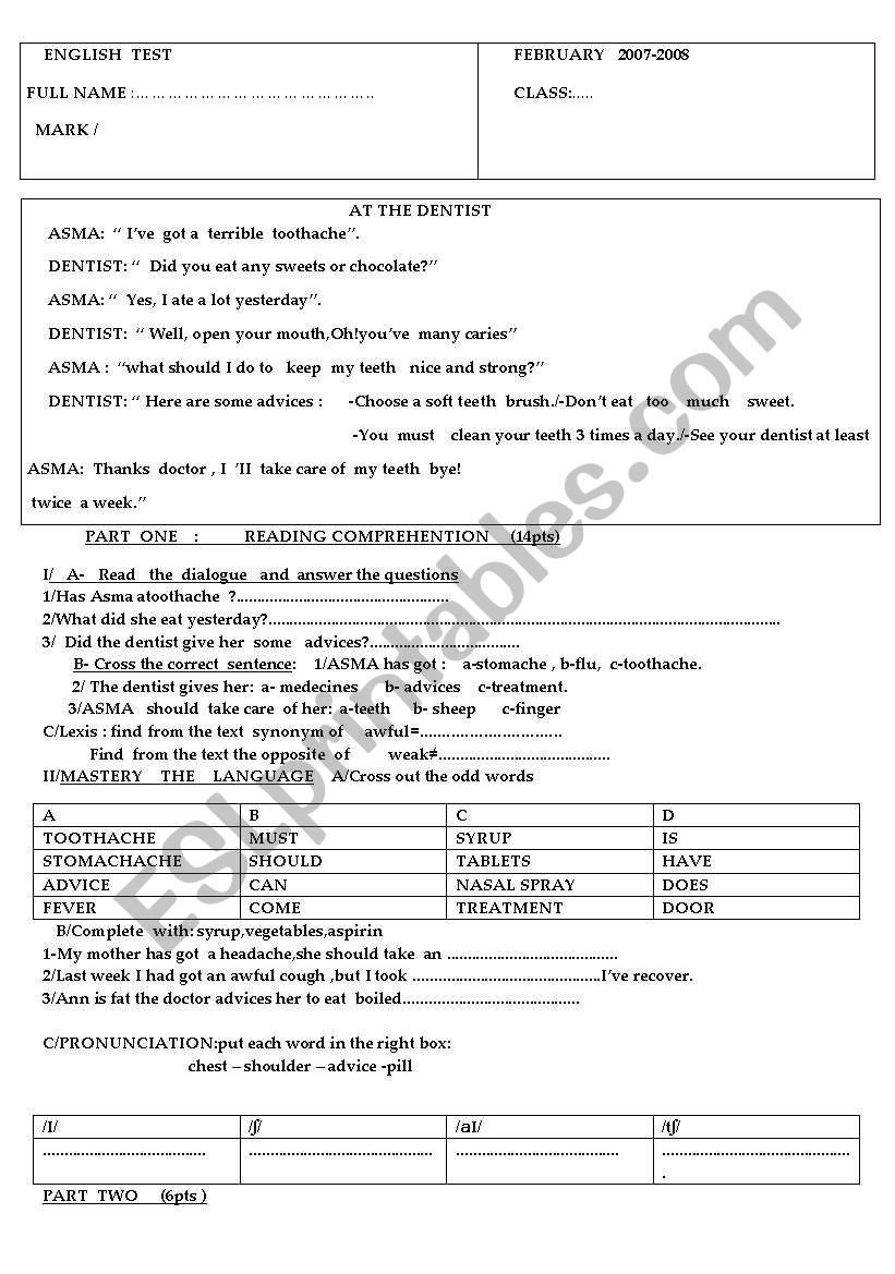 elementary exam worksheet