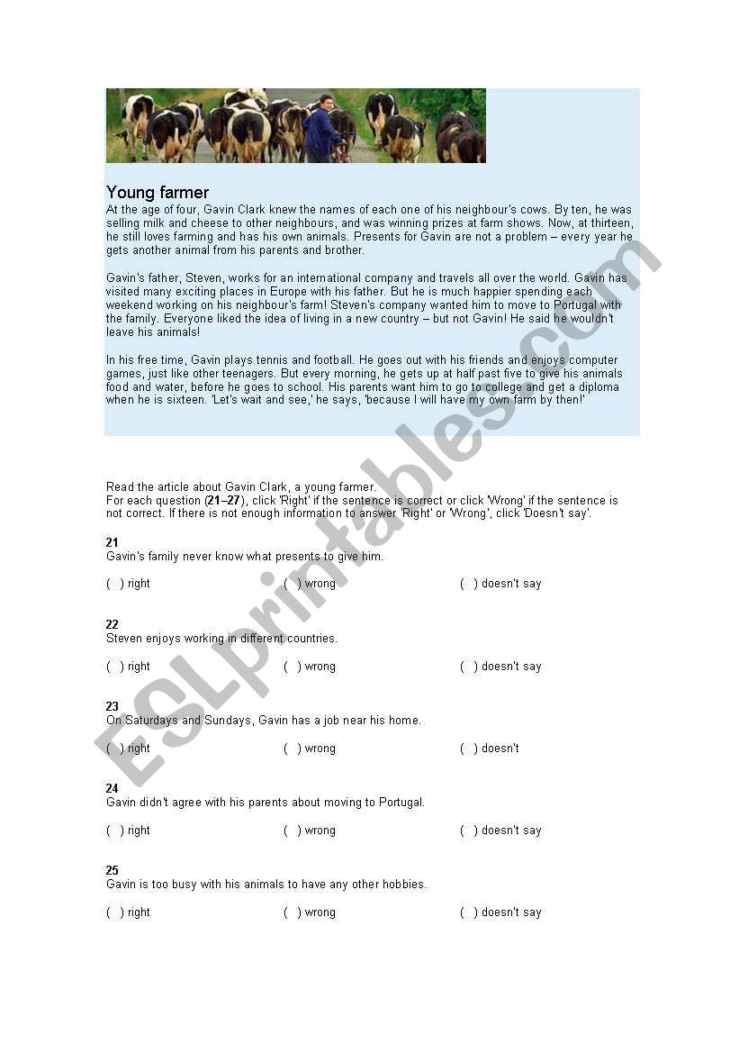 Young Farmer worksheet