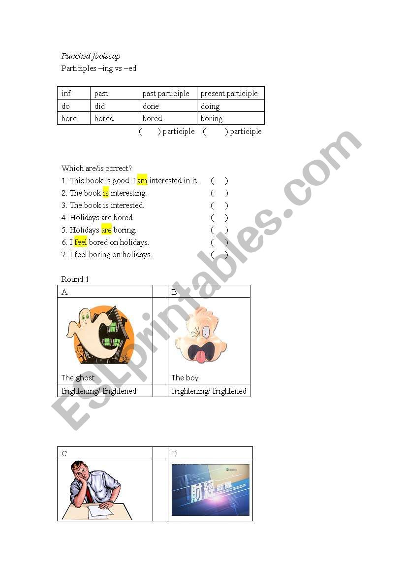 participles games worksheet