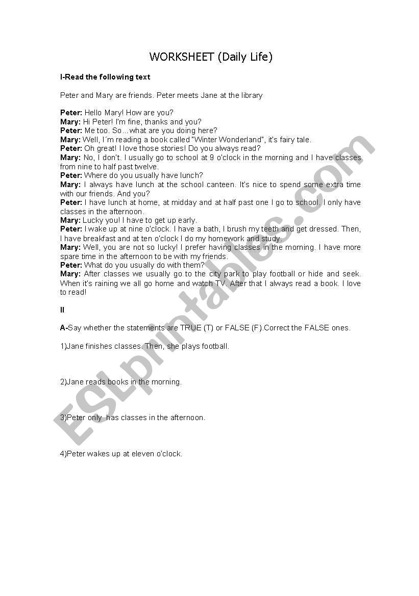 Daily Routine part 1 worksheet