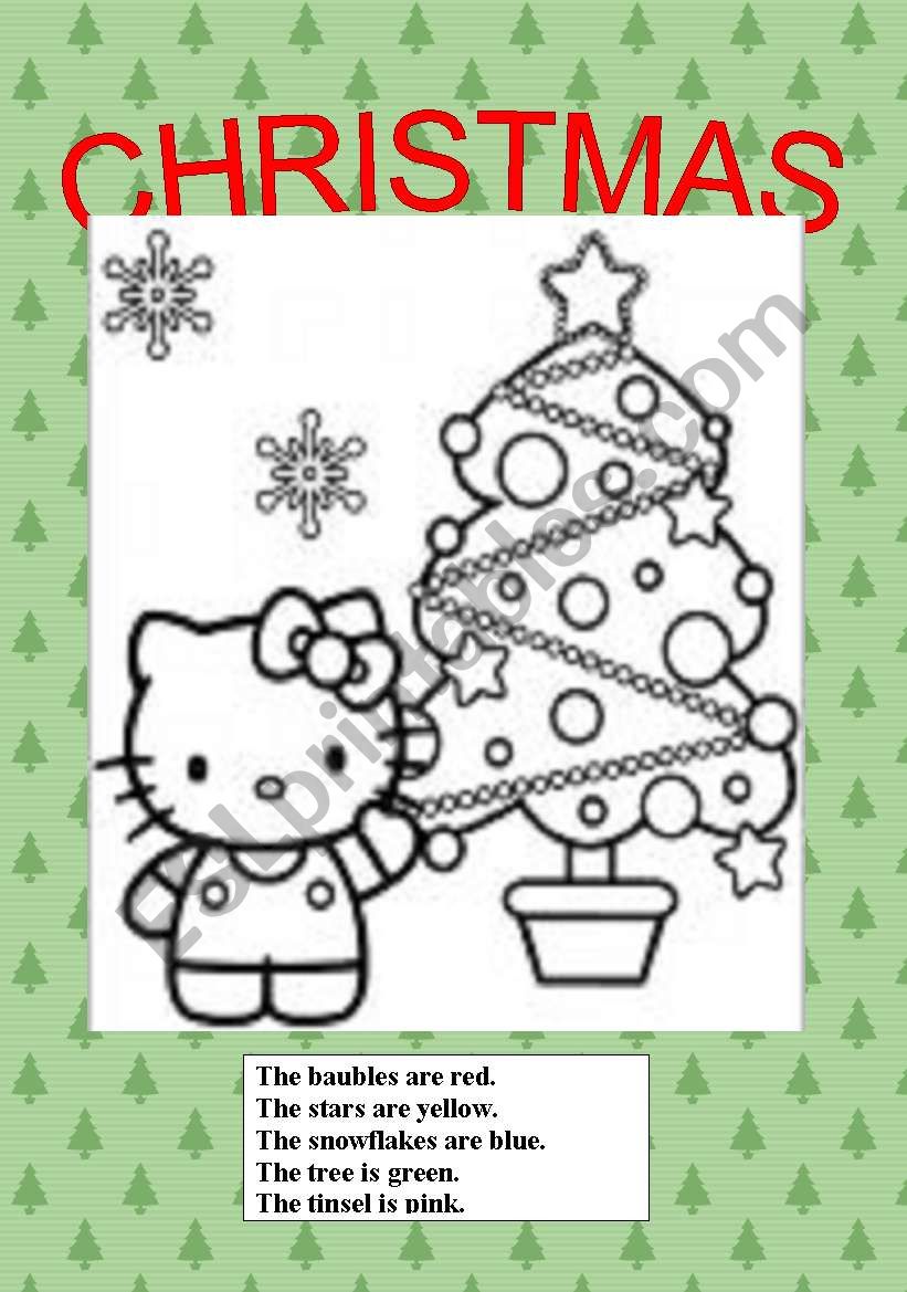 Kitty christmas to colour worksheet