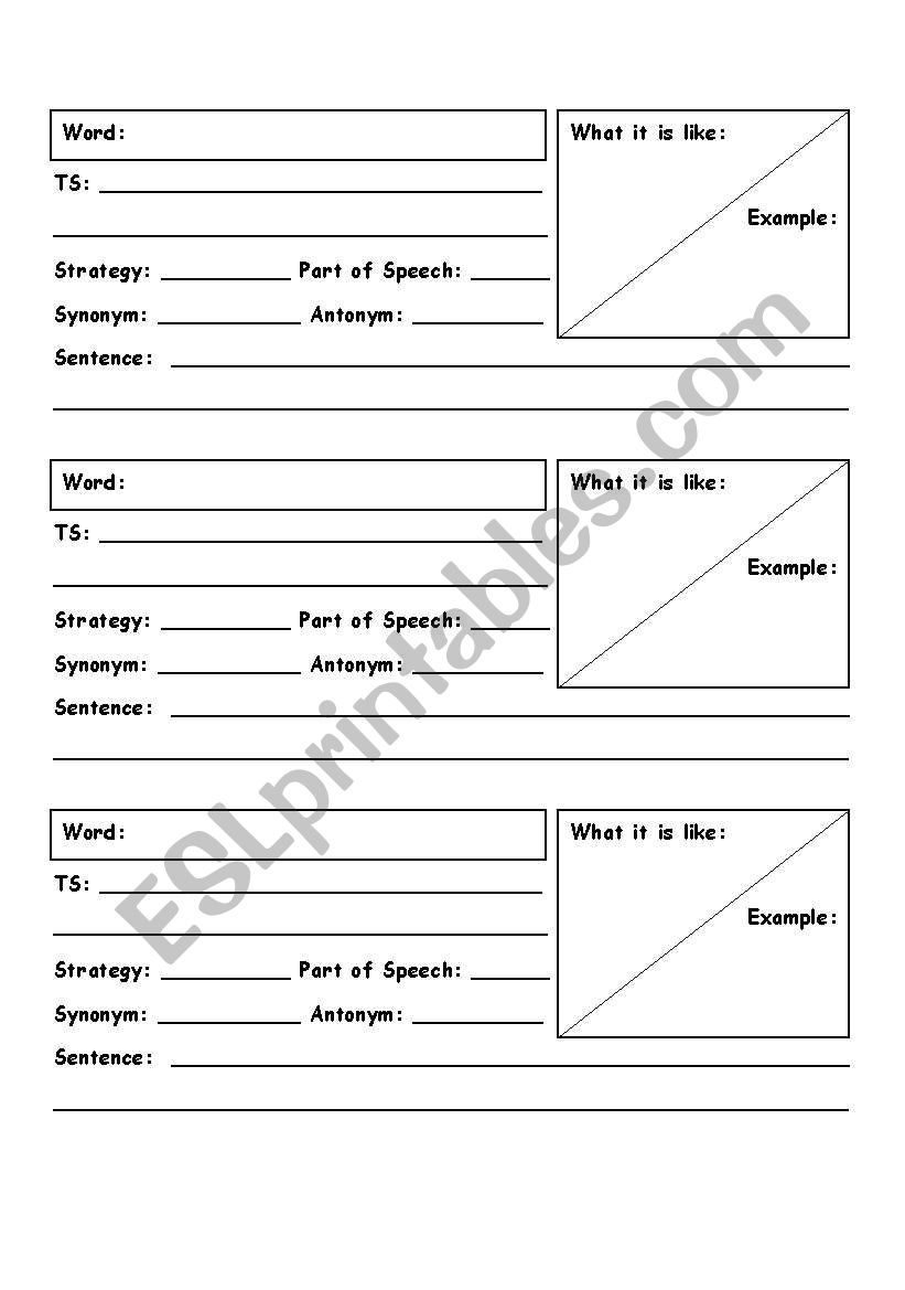 Vocabulary organizer worksheet