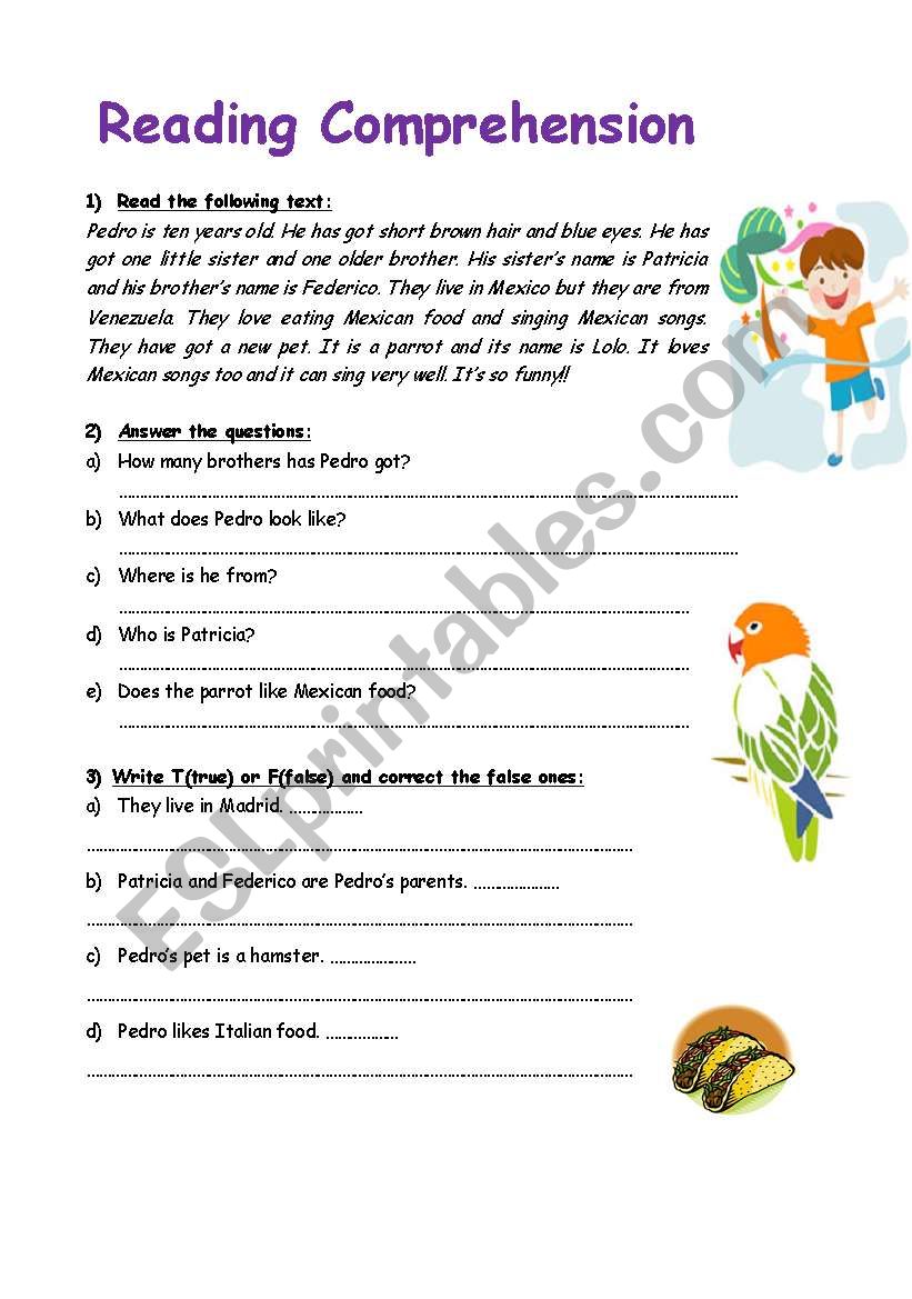 Reading comprehension for kids - ESL worksheet by MissDal