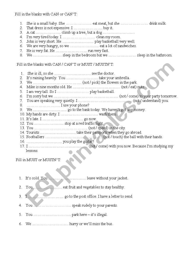 can can´t must mustn´t - ESL worksheet by ögretmen55