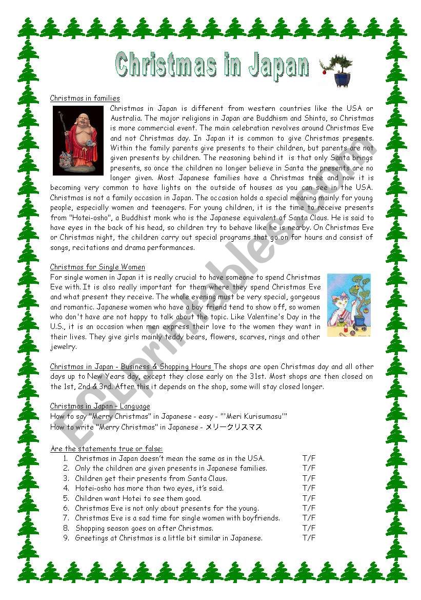 christmas in japan with key esl worksheet by saskat3
