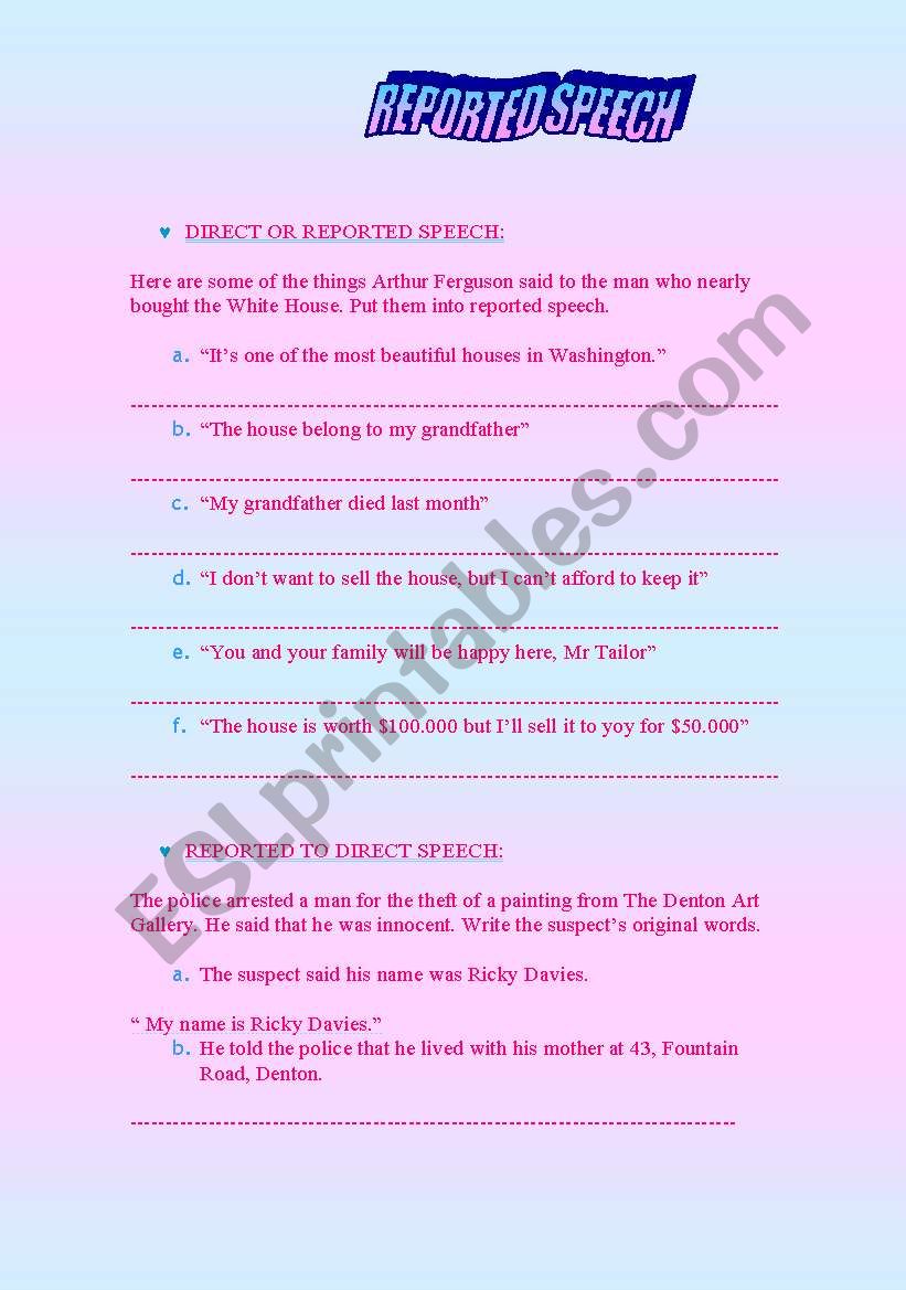 reported speech worksheet