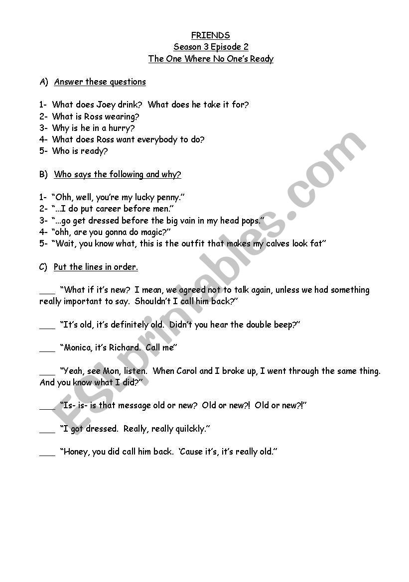 Friends The One where noone´s ready - ESL worksheet by tanzania05