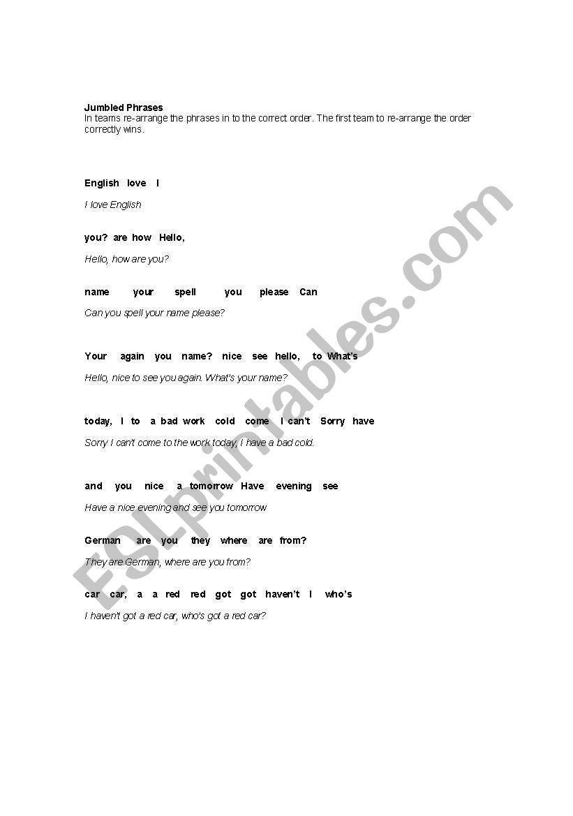 Introduction Phrases worksheet