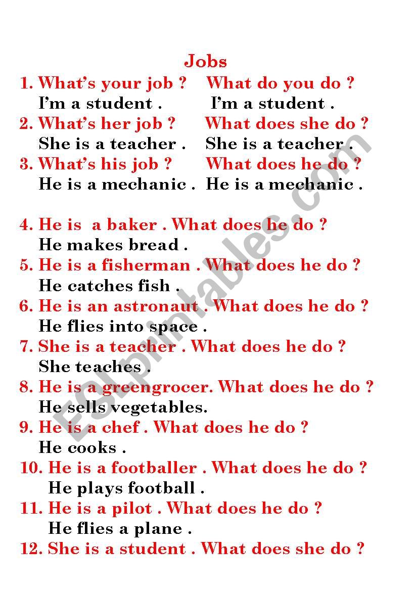 Jobs worksheet