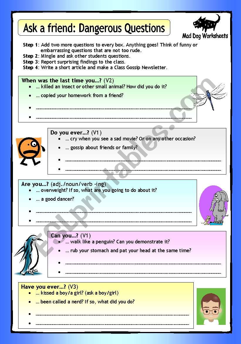MD Worksheets (2): Ask a friend - Dangerous Questions - ESL worksheet ...