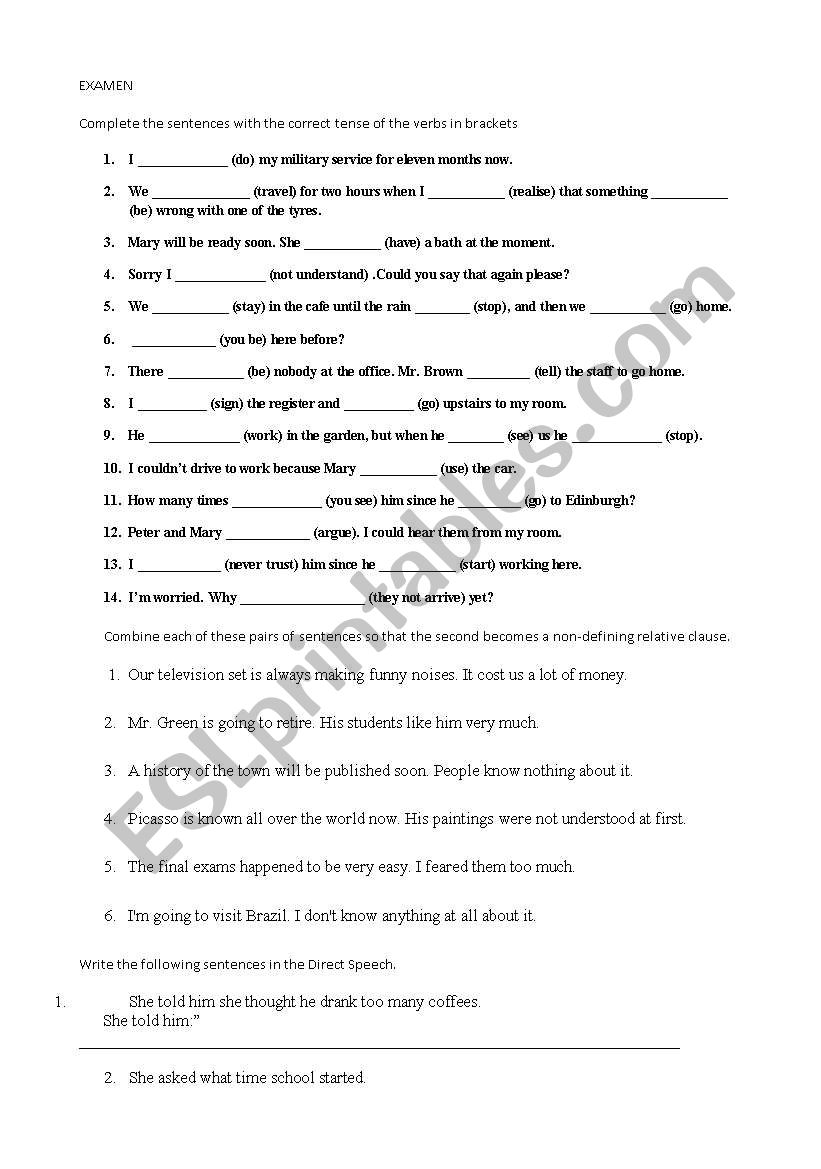 English worksheets: EXAM 1º BAT