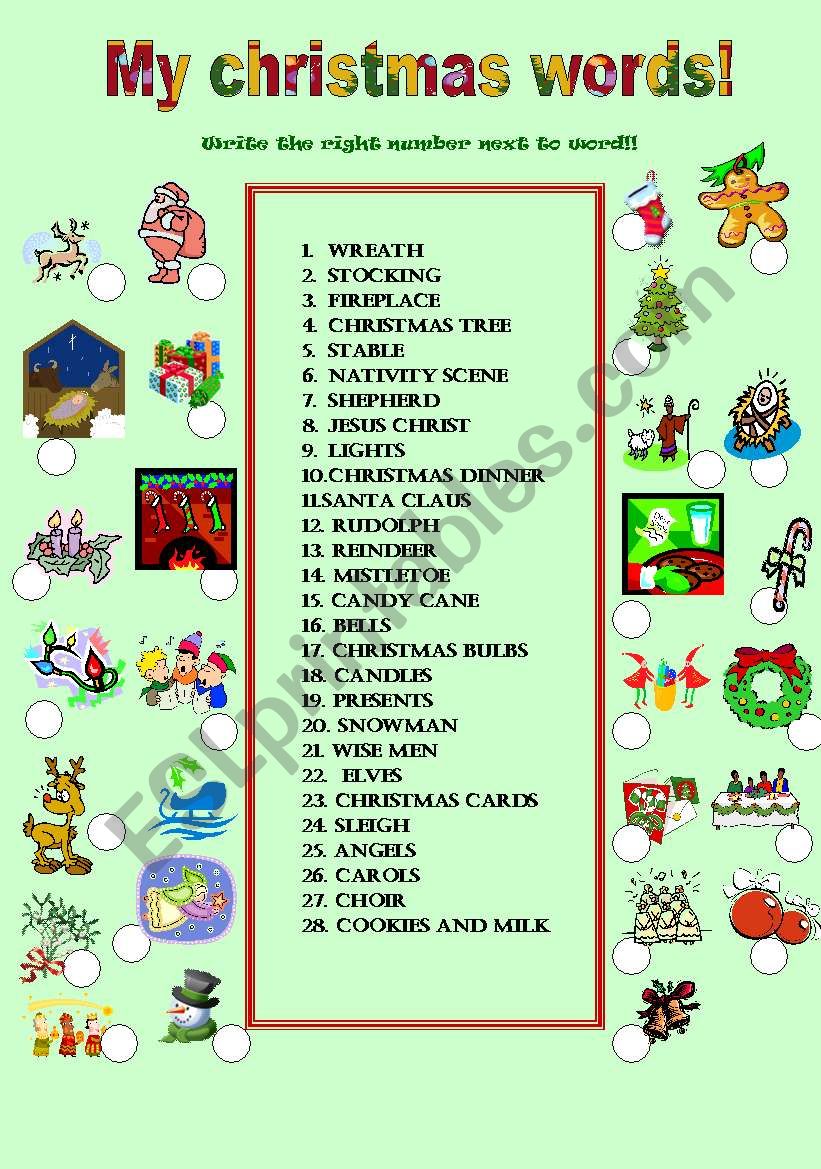 My Christmas Words ESL Worksheet By Sofiateach