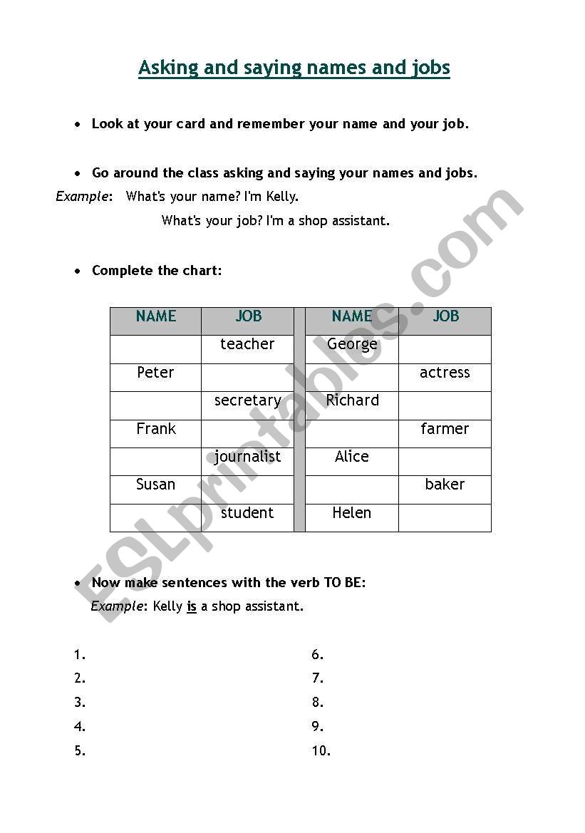 Asking and saying names and jobs