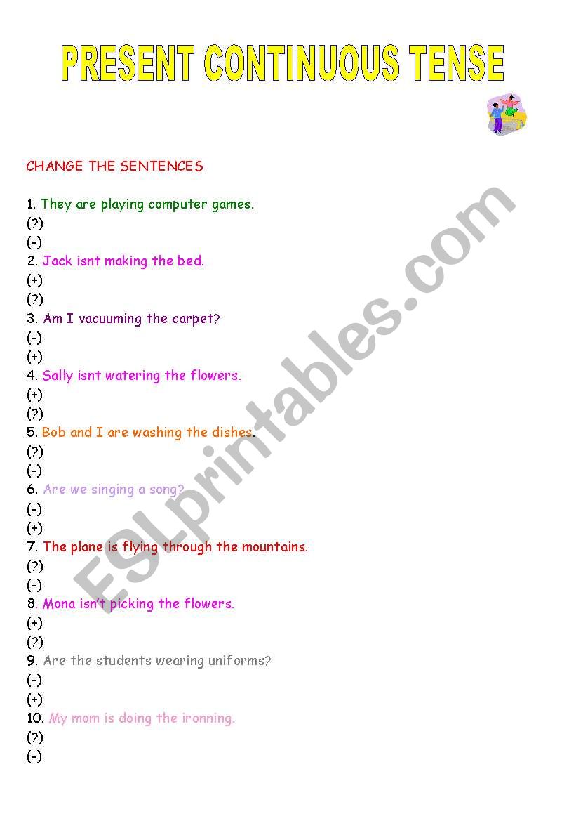 present cont tense worksheet