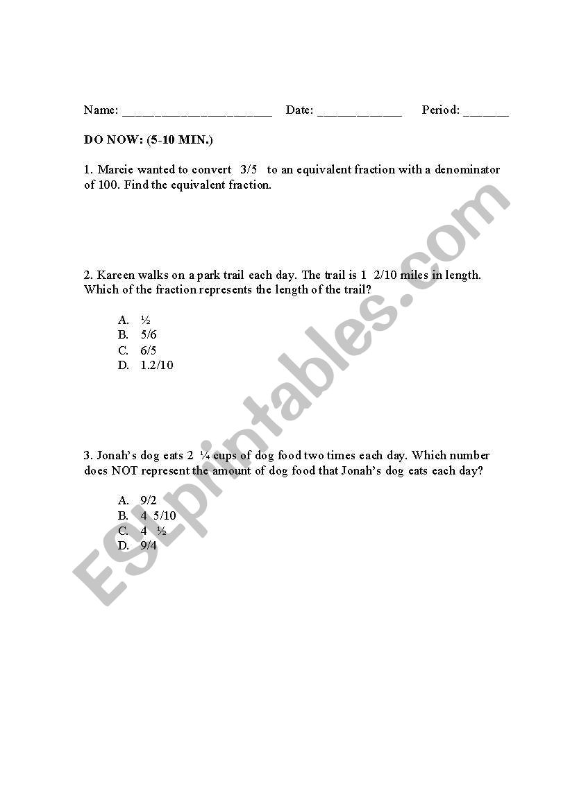 Math Do Now worksheet