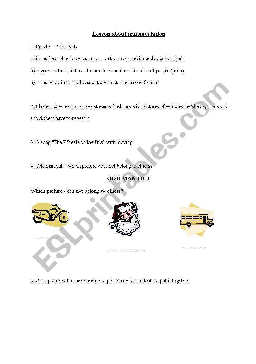 Lesson about transportation worksheet