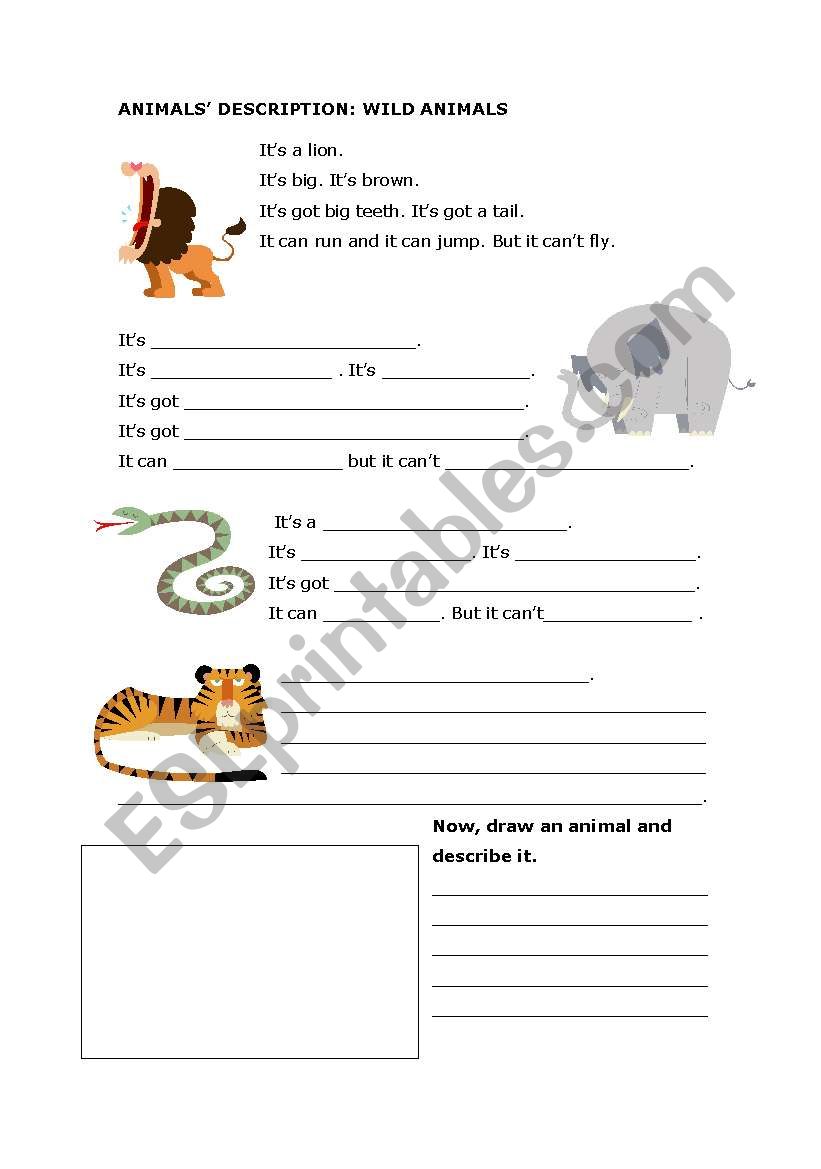 Animals´ description: wild animals - ESL worksheet by lola_rivero