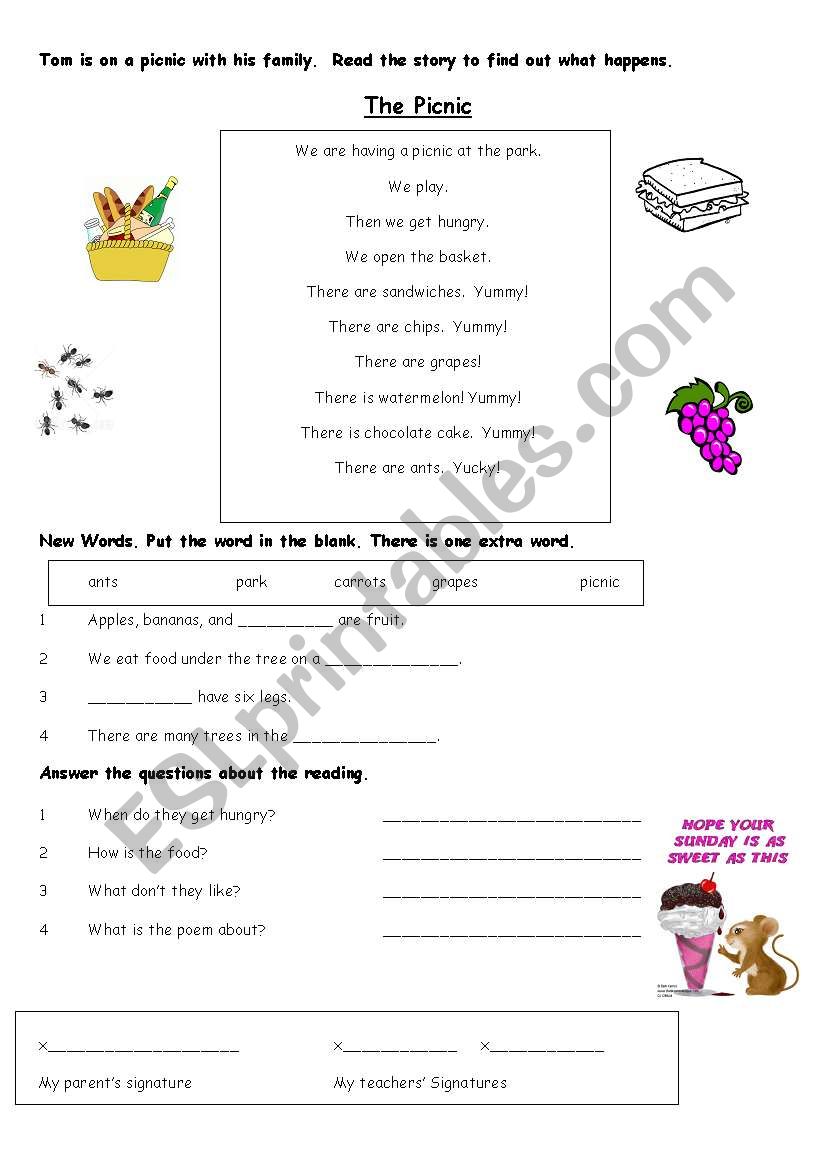 the picnic worksheet