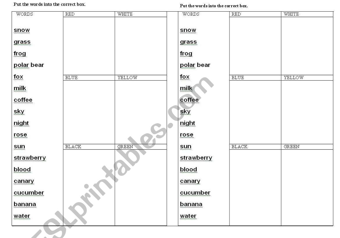 Colours and Words worksheet