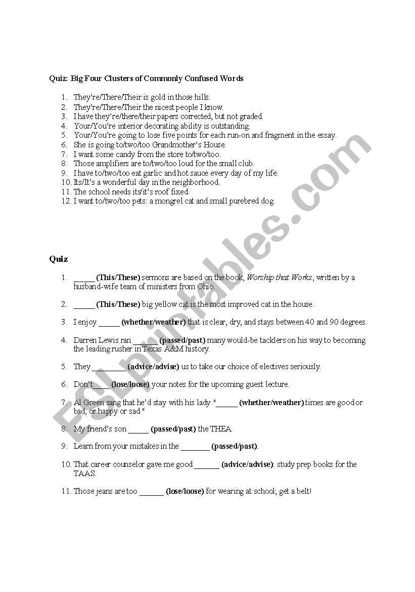 Confused words worksheet