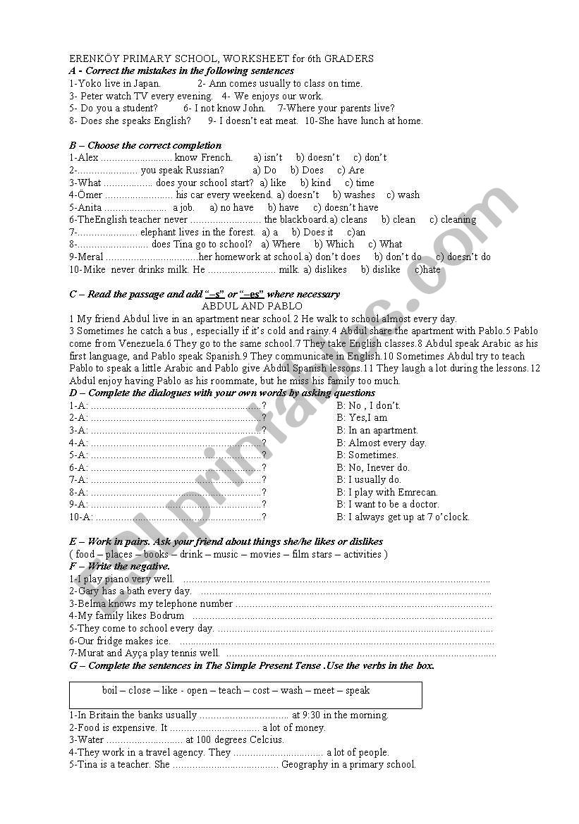 Revision of The simple Present Tense